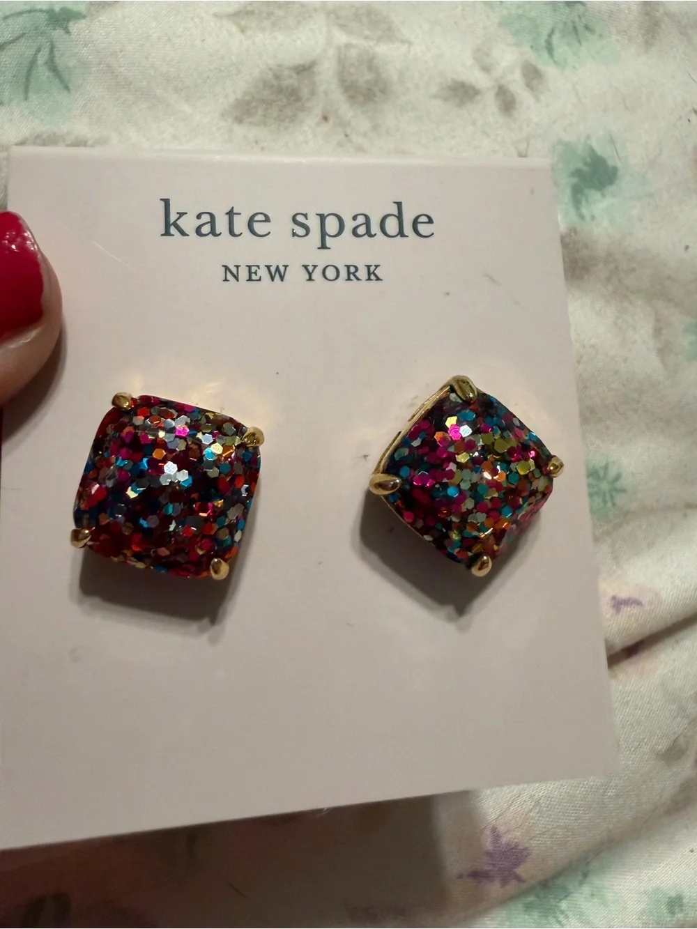 kate spade Multicolor Glitter Square Stud Earrings NWT